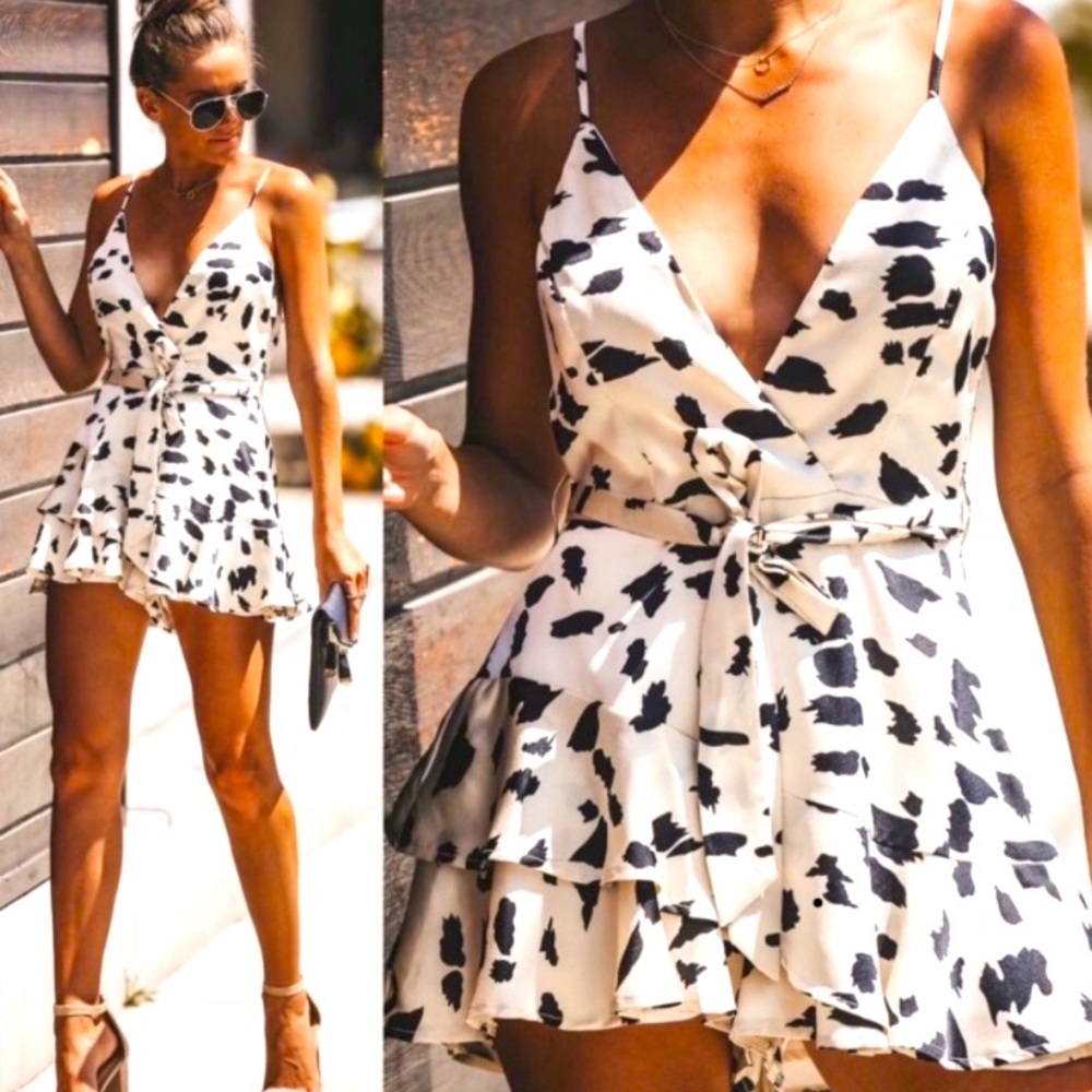 Vici black and white flirty romper skirt / skort dress